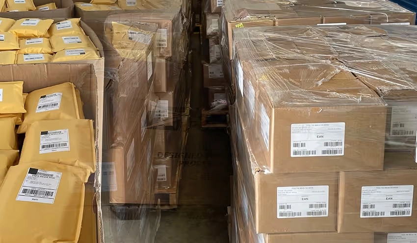 Boxes of books packed for distribution
