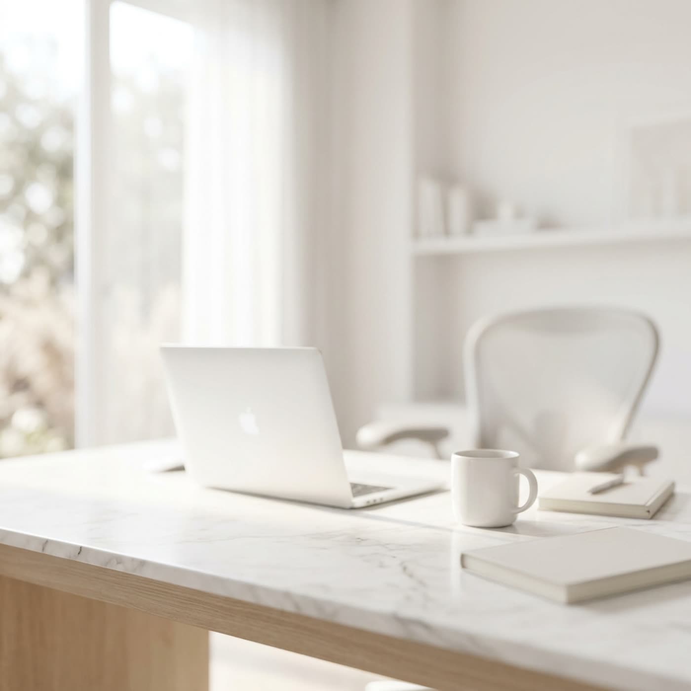Author's desk with laptop and notebooks